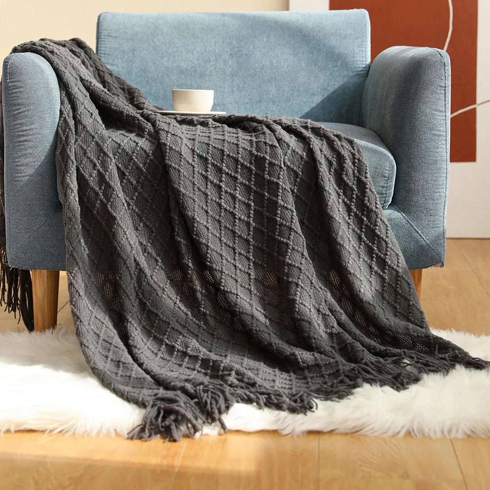 

Nordic Sofa Blanket Knitted Blanket Shawl Blanket Tassel Air-conditioning Blanket Bed Tail Towel Solid Color Summer Cool Blanket