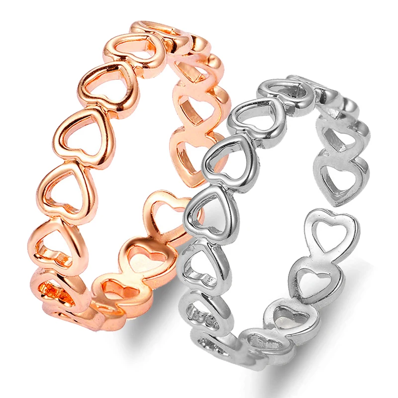 

1Pair Silver Color Hollowed Heart Shape Opening Rings For Women Girls Fashion Design Adjustable Couple Ring Party Jewelry Gifts