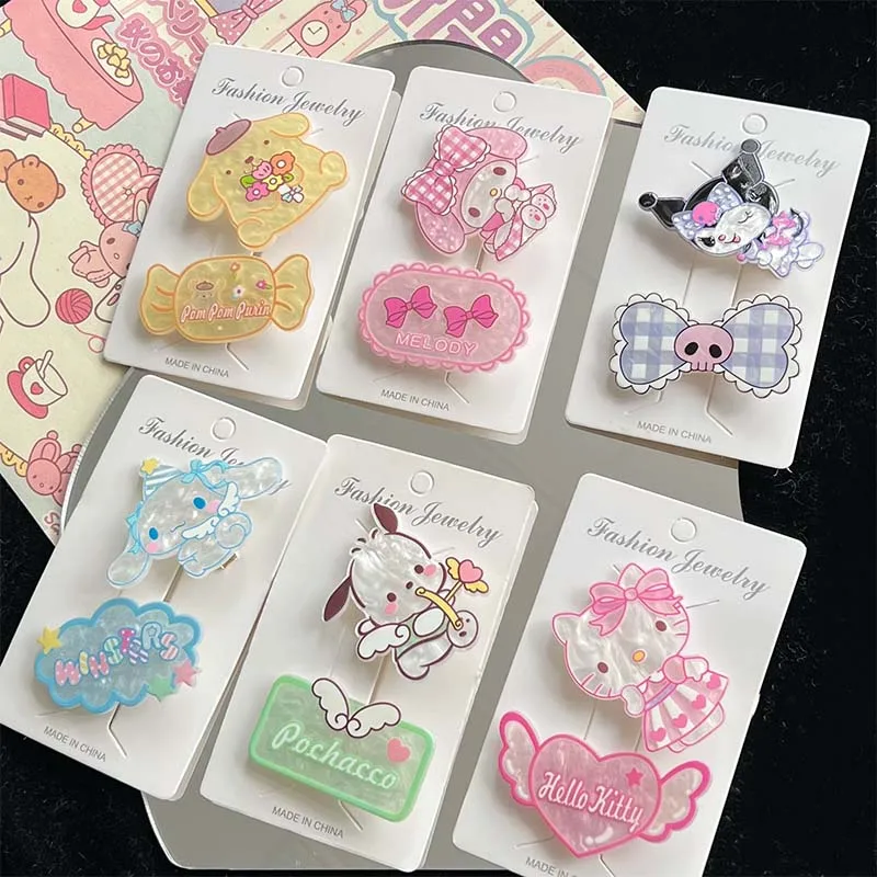 

New Style Anime Kawaii Kuromi Melody Cinnamoroll Girls Acrylic Hair Practical Clip Hairpins Fashion Hair Accessories Gift Toy