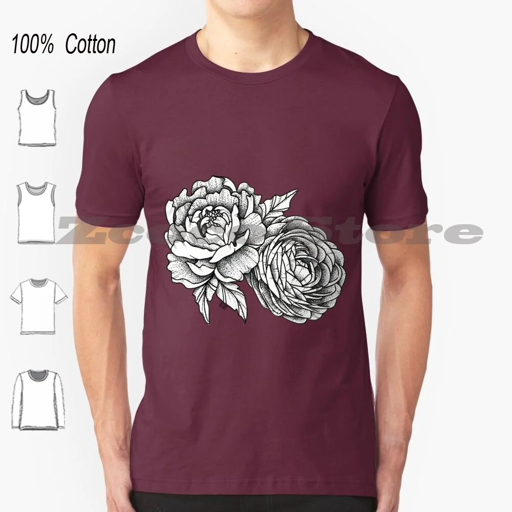 Flowers T-Shirt 100% Cotton Men Women Personalized Pattern Peony Pivoine Renoncule Beauty Beautiful Dot