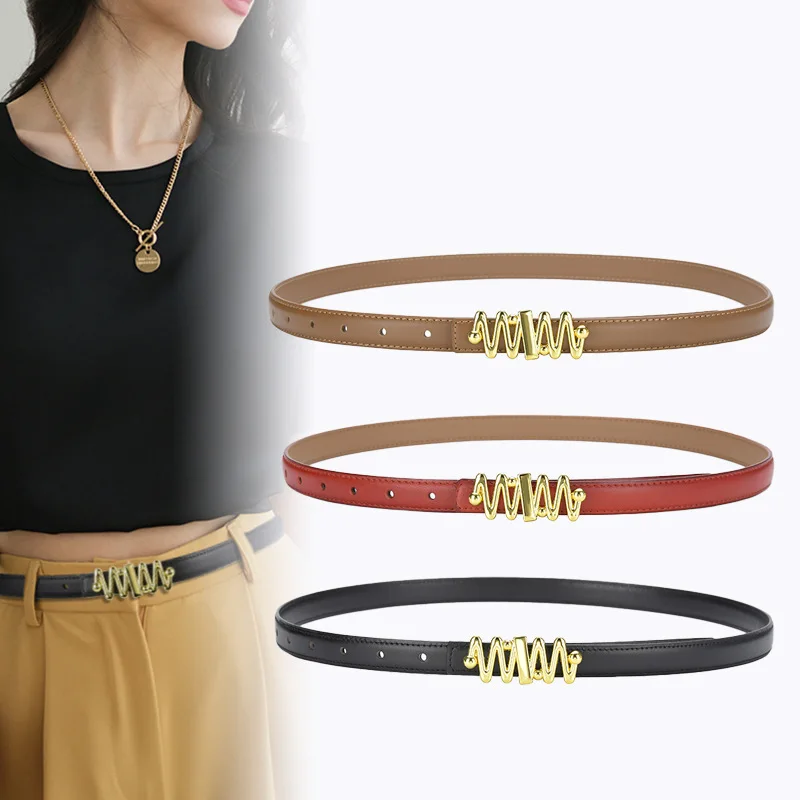

New Leather Belt Ladies Jeans Fashion All-match Simple Ins Style Decoration Black Casual Korean Thin Belt Designer Brand Belt