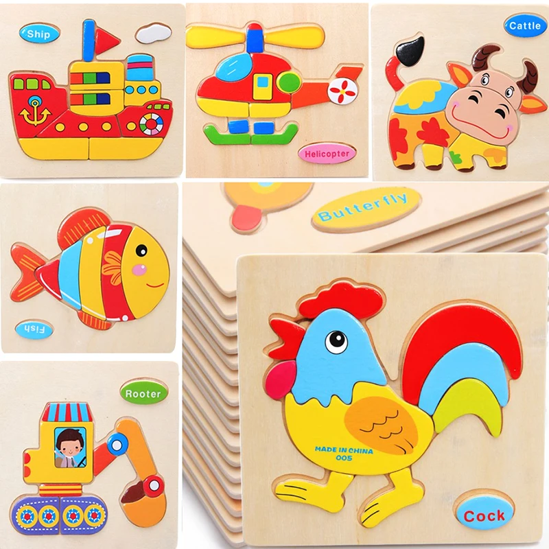 

Montessori Wooden 3D Puzzle Jigsaw Tangram Baby Cartoon Animal Traffic Puzzles Educational Learning Toys For Kids Gifts