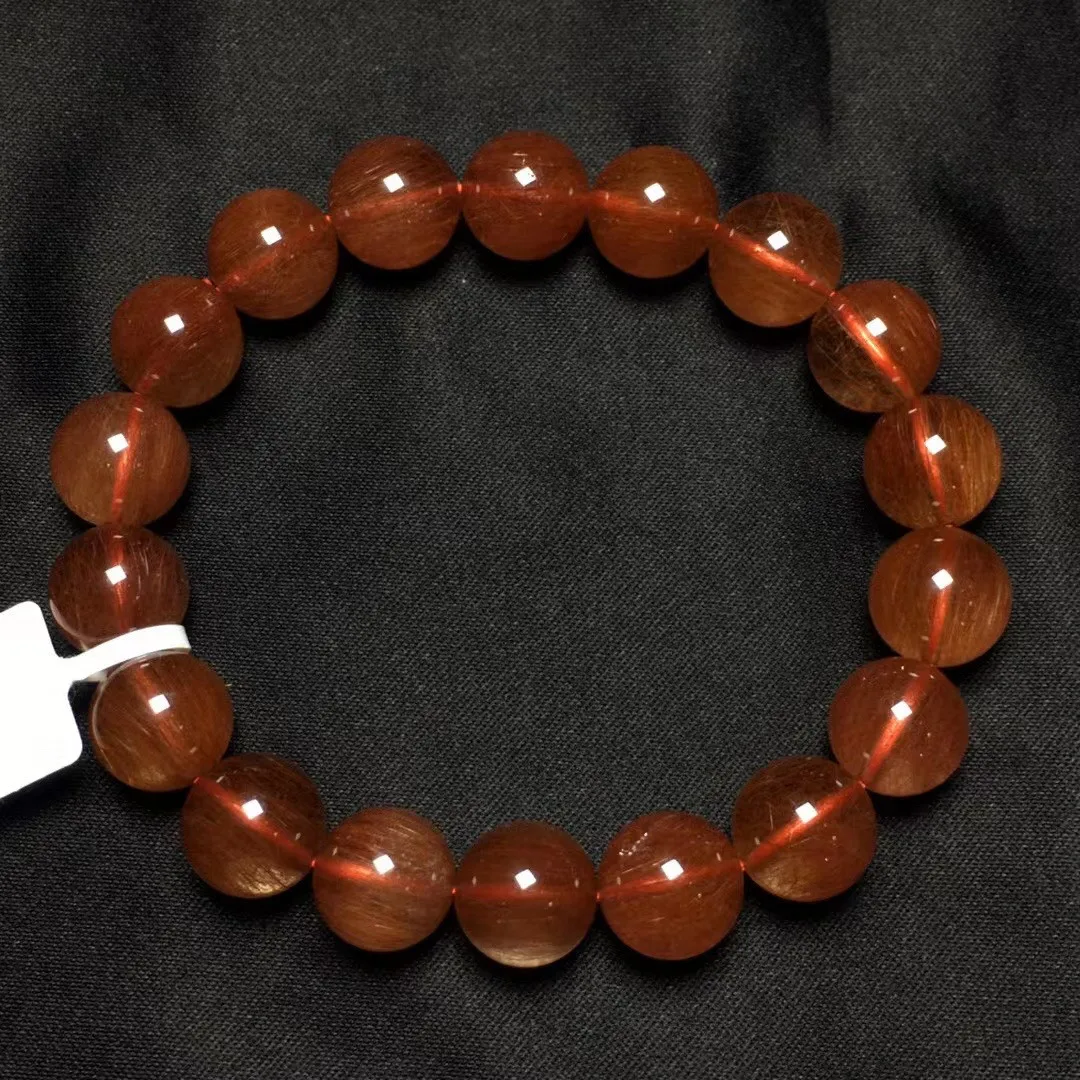 

11mm Natural Red Hair Rutilated Quartz Bracelet Jewelry For Women Men Gift Round Beads Healing Crsytal Stone Strands AAAAA