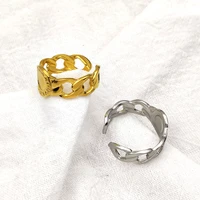 mens rings stainless steel fashion round carving letter open adjustable cuban chain finger ring for women jewelry gifts anillos