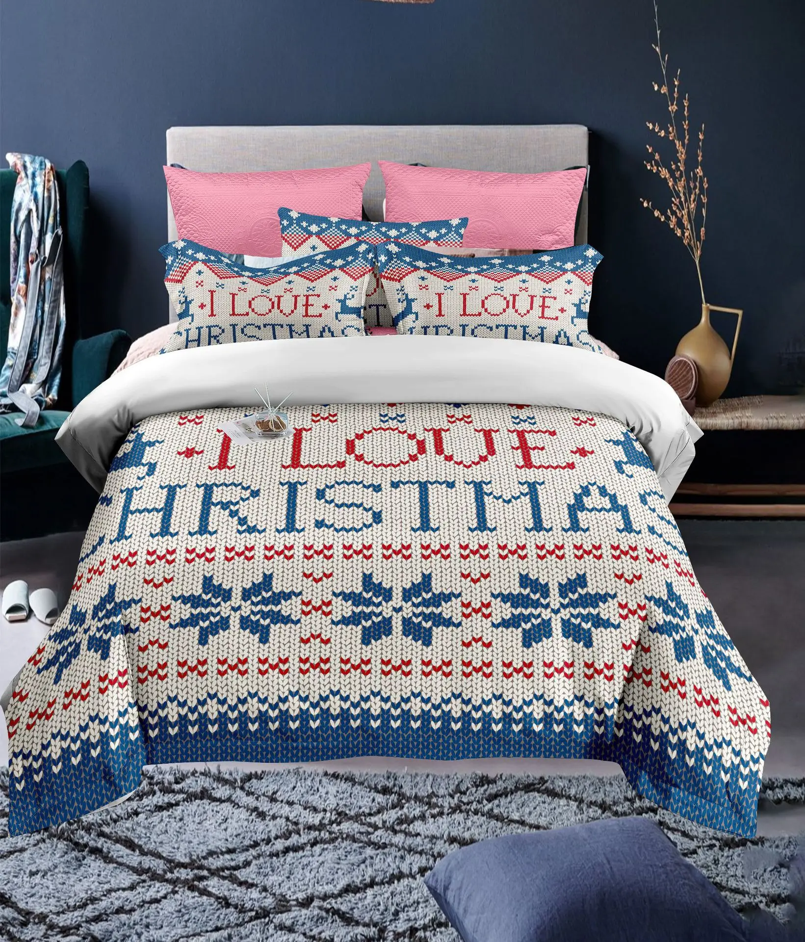 

Christmas 3d Comforter Bedding Sets Snowman Elk Duvet Cover set Winter Bed Sheet Pillowcase Queen King Size Bed Linen Bedspread
