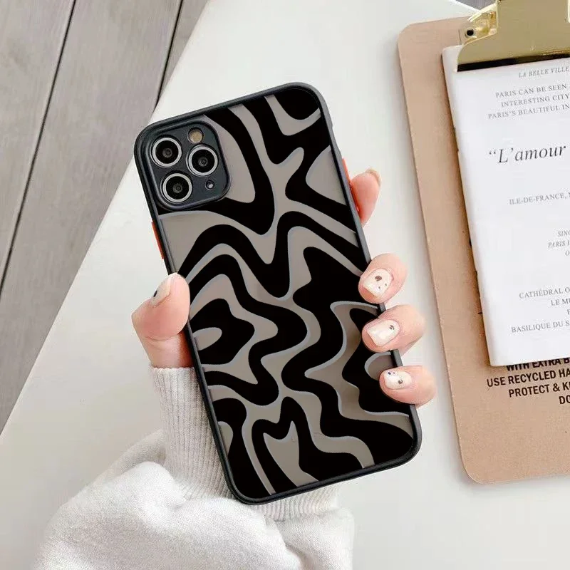 Жесткий матовый прозрачный чехол с полосатым узором для iPhone 15 14 13 12 11 Pro Max XS X XR 7 8