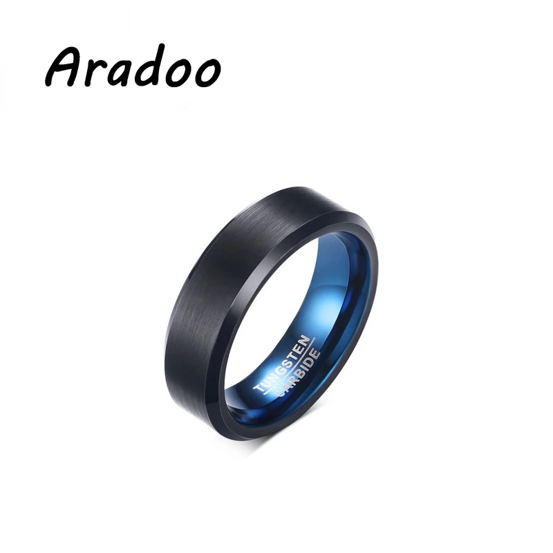 

ARADOO Fashion 6MM Black Blue Tungsten Steel Sports Ring Men's Ring