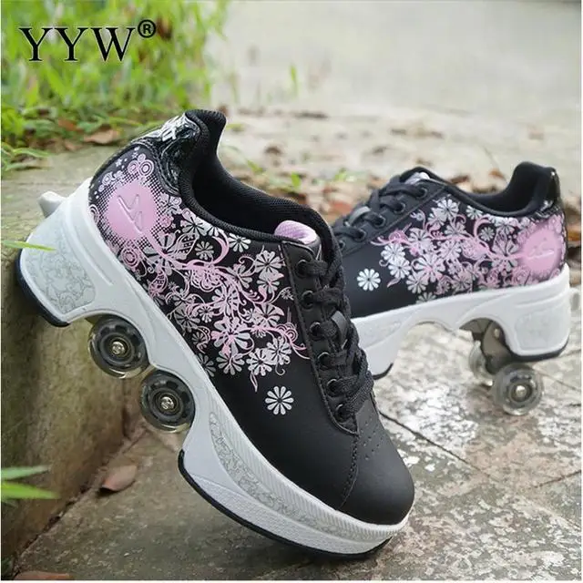 Deformation Parkour Shoes Four Wheels Rounds Of Running Shoes 2022 Casual Sneakers Unisex Deform Roller Shoes Skating Shoes