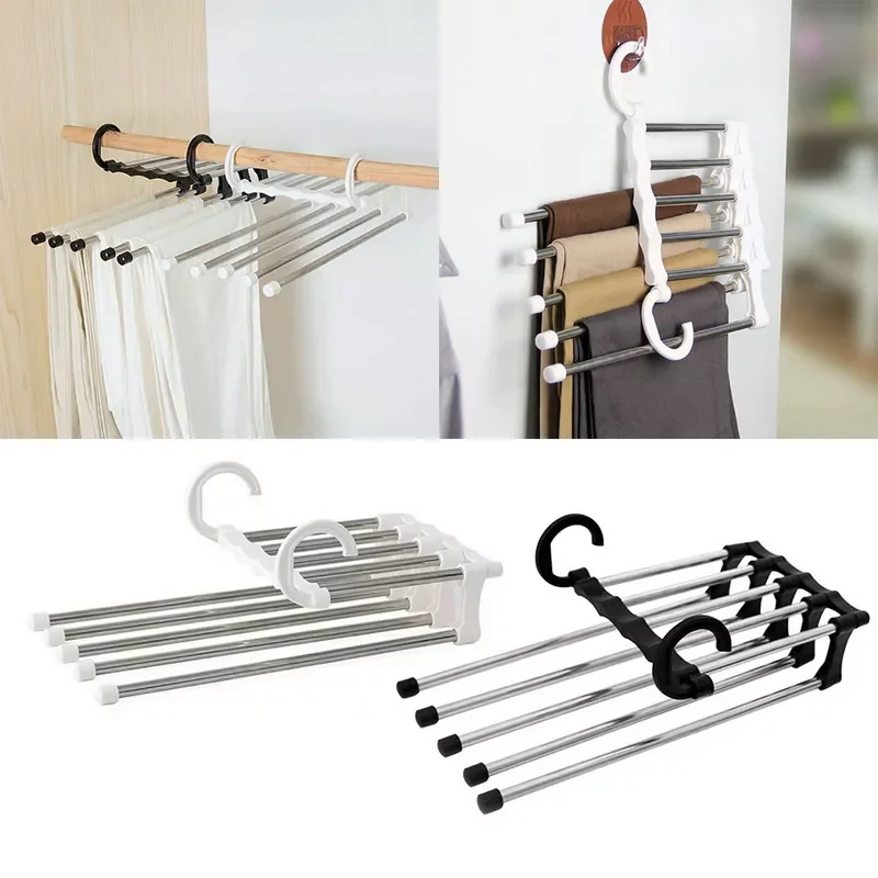 

NEW2023 Newest 5 in 1 Pant Rack Multifunction Shelves Stainless Steel Multi-functional Wardrobe Magic Trouser Hangers Dropshippi