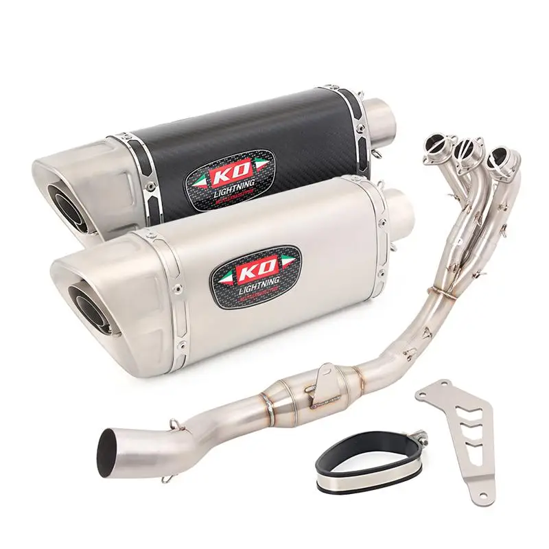 

Slip On Motorcycle Exhaust Muffler Mid Header Pipe Connect Tube Stainless Steel Escape With DB Killer For YAMAHA MT09 FZ09 20-23
