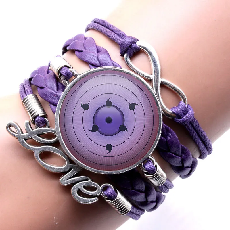 Anime Naruto Sharingan Eye Bangle Toy Vintage Crystal Glass Leather Bangles Wristband Rinnegan Cosplay Toys for Children Gifts images - 6