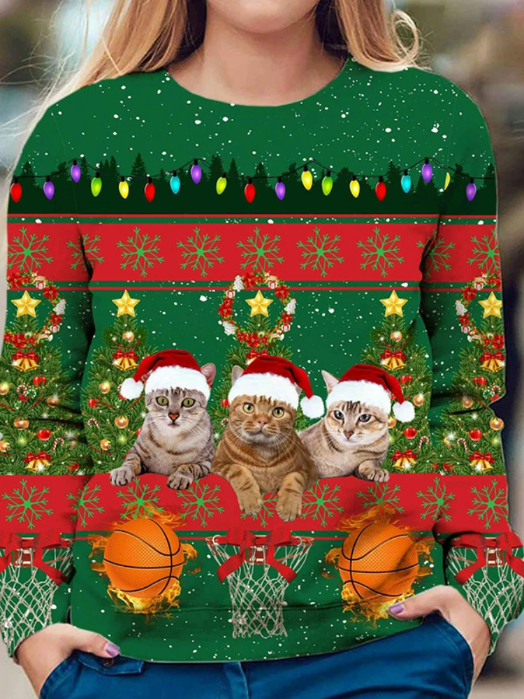 Новинка Осень 2022, Рождественская Женская Повседневная футболка с длинным рукавом и круглым вырезом, футболки с графическим принтом для женщин