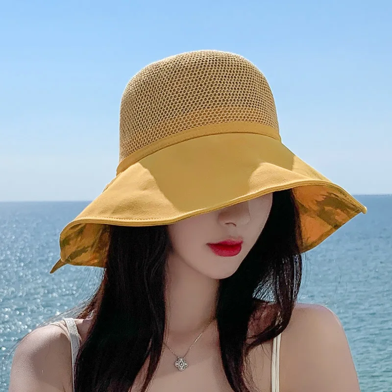 Bow Women's Beach Cap Sun Hat Summer Sunscreen Women's Summer Hats for Women Beach Straw Hat