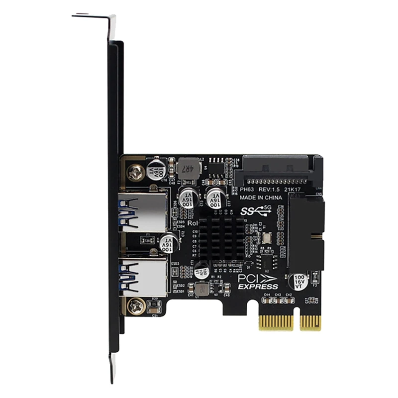 PCI-E to USB3.0 Riser Card with 2X USB Ports PCI-E Expansion Card 19-Pin SATA Power Connector Support PCIE 1X 4X 8X 16X