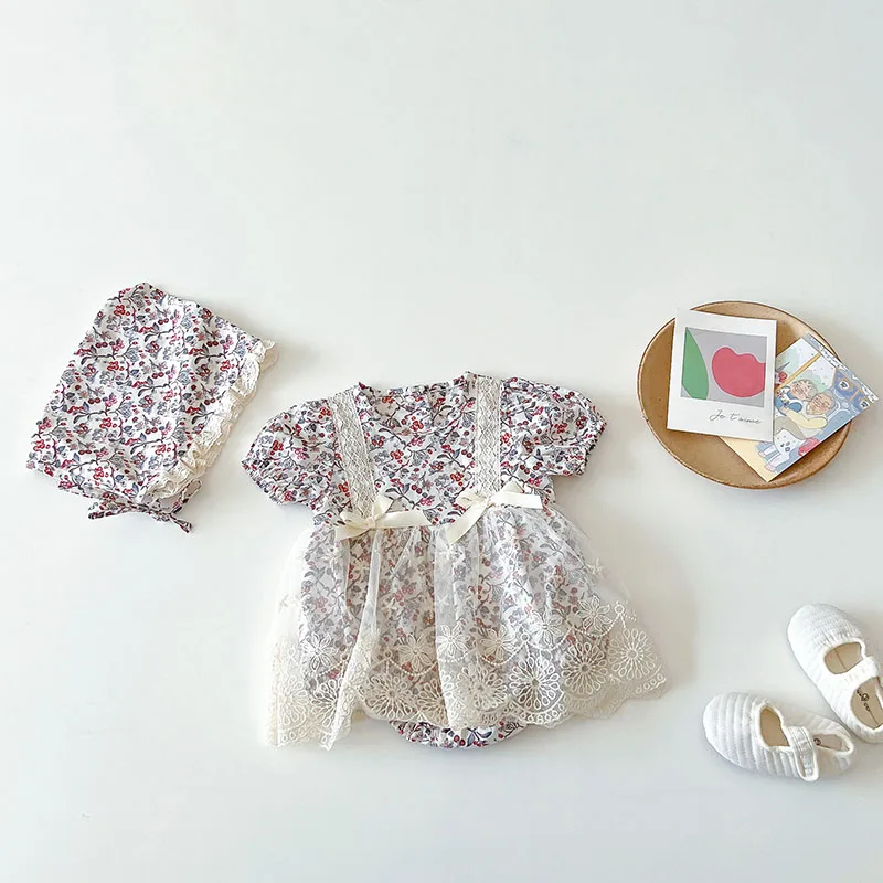 

2022 Summer Baby Bodysuits Toddler Floral One Piece Infant Outfit Lace Girls Clothes