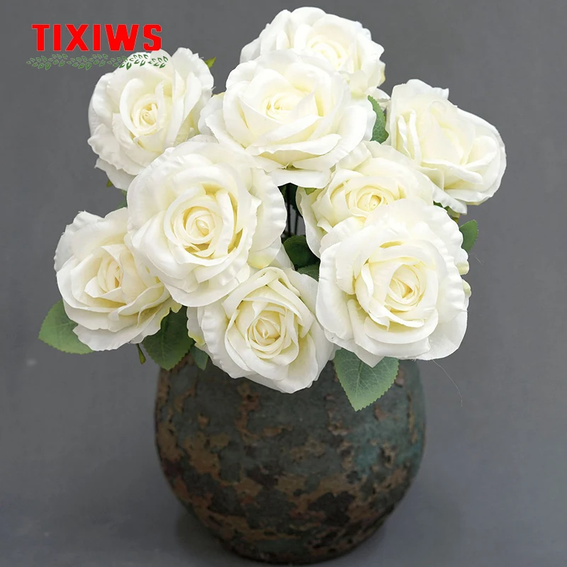 

Большой букет из 9 цветов розы, искусственный Шелковый цветок «сделай сам» для свадебной вечеринки, цветочный букет для дома, искусственные ...