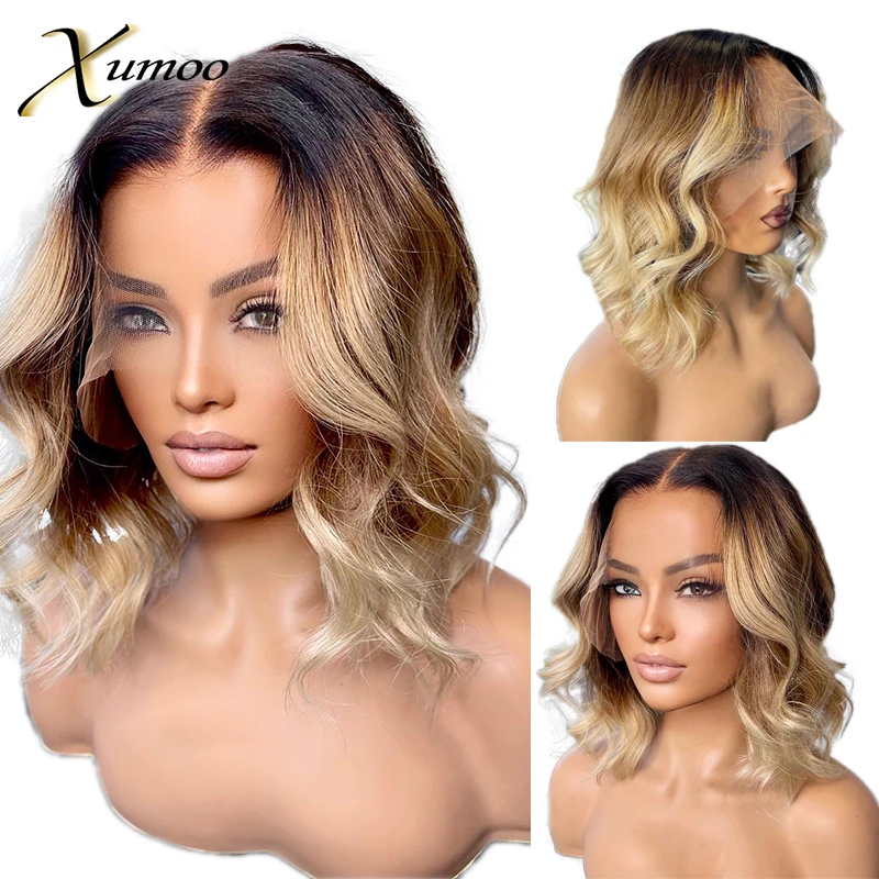 

Парик женский из натуральных человеческих волос с эффектом омбре, с прозрачной застежкой 4 х4, с короткими волнистыми волосами, бразильский ...