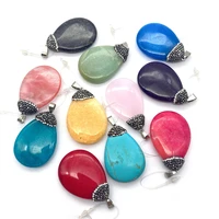 natural stone pendant inlaid rhinestones colorful charm diy women necklace accessories jewelry making supplies water drop shape