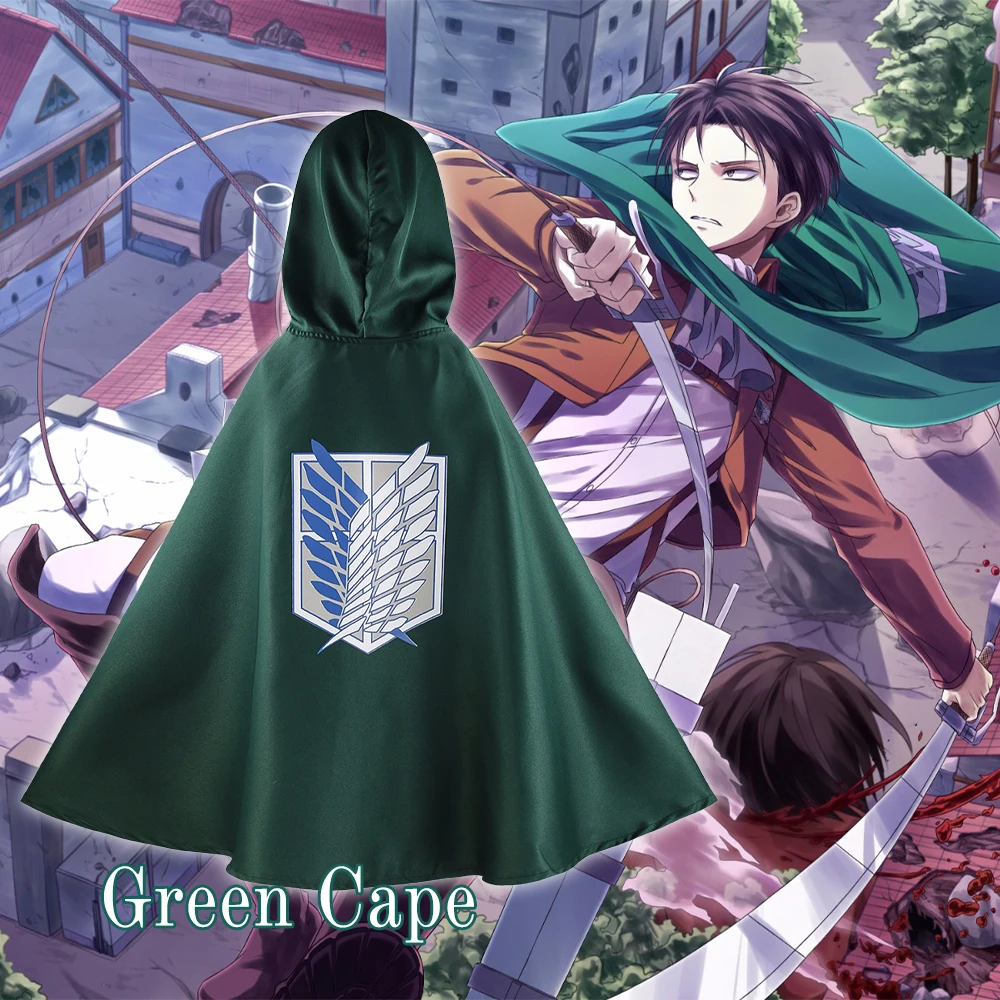 

Anime Attack on Titan Cosplay Levi Ackerman The Scouting Legion Wings of Liberty Green Black Cloak Necklace Props Hooded Cape
