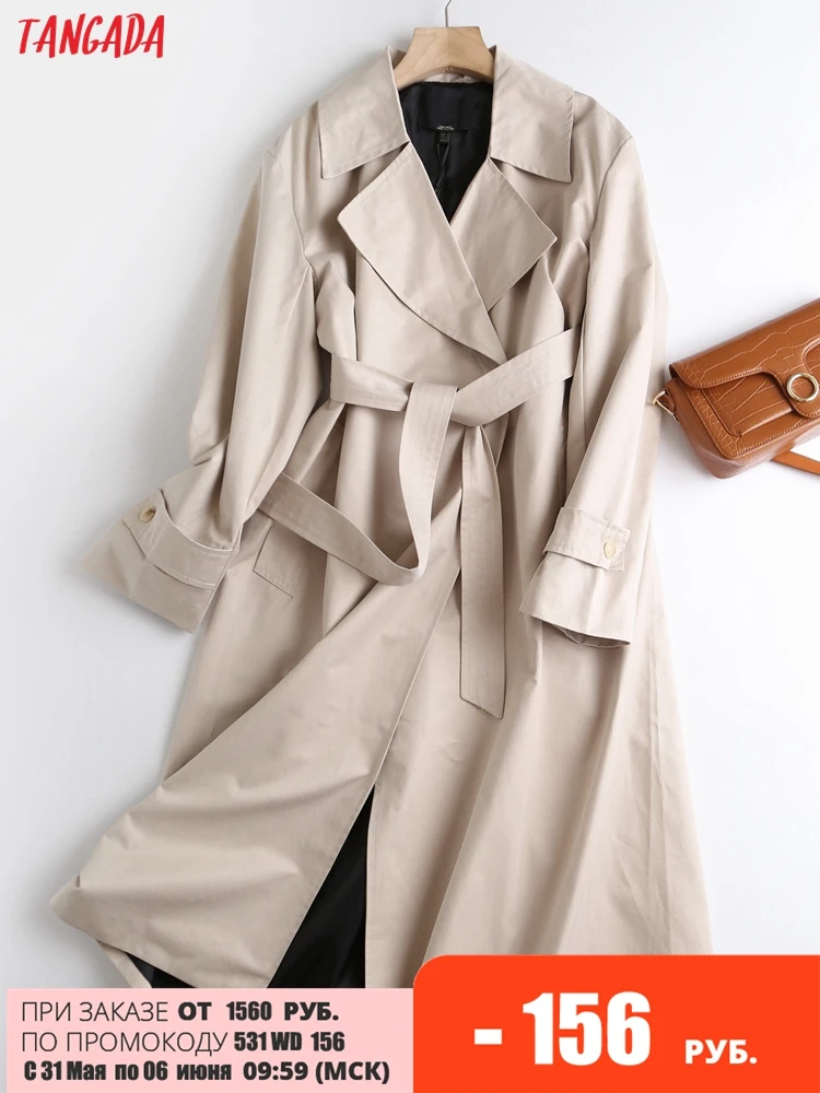 

Tangada Women Solid High Quality Cotton Trench Coat with Belt 2022 Spring Elegant Female Outwear Windbreak 6D43