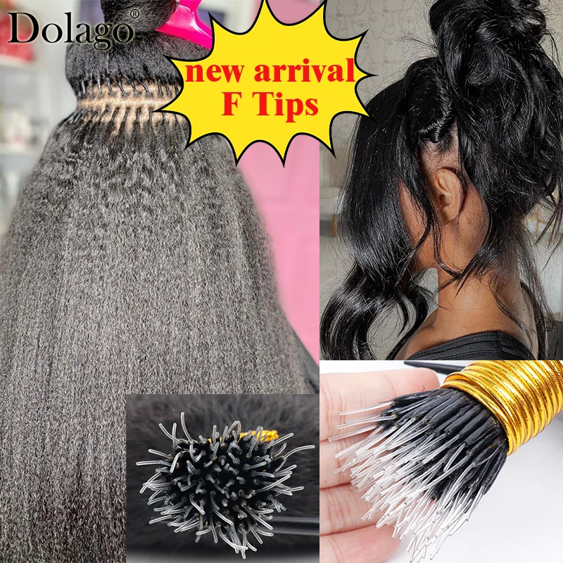 F Tips Microlinks Hair Extensions For Black Women Nano Rings Hair Extension Kinky Straight Bundles Yaki Hair I Tips Real Hair