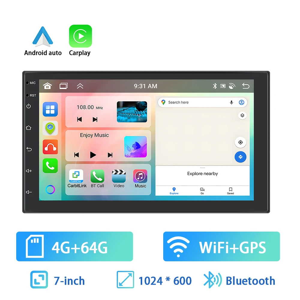 

Автомагнитола Podofo, 2 Din, 7 дюймов, HD 1080P, MP5, Bluetooth, Wi-Fi, GPS