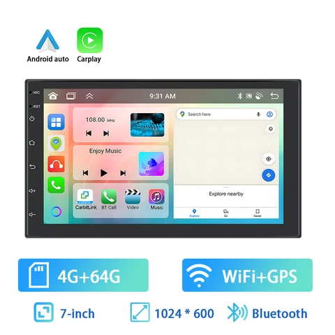Автомагнитола Podofo, 2 Din, 7 дюймов, HD 1080P, MP5, Bluetooth, Wi-Fi, GPS