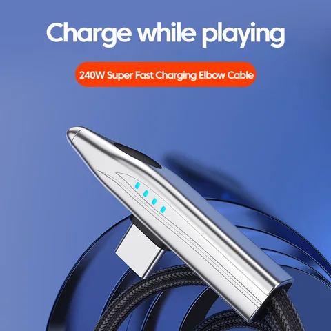 elough 100 Вт 90 °   Угловой кабель USB C для быстрой зарядки, 240 Вт, кабель типа C к кабелю типа C для iPhone 15 16, кабель для передачи данных Samsung