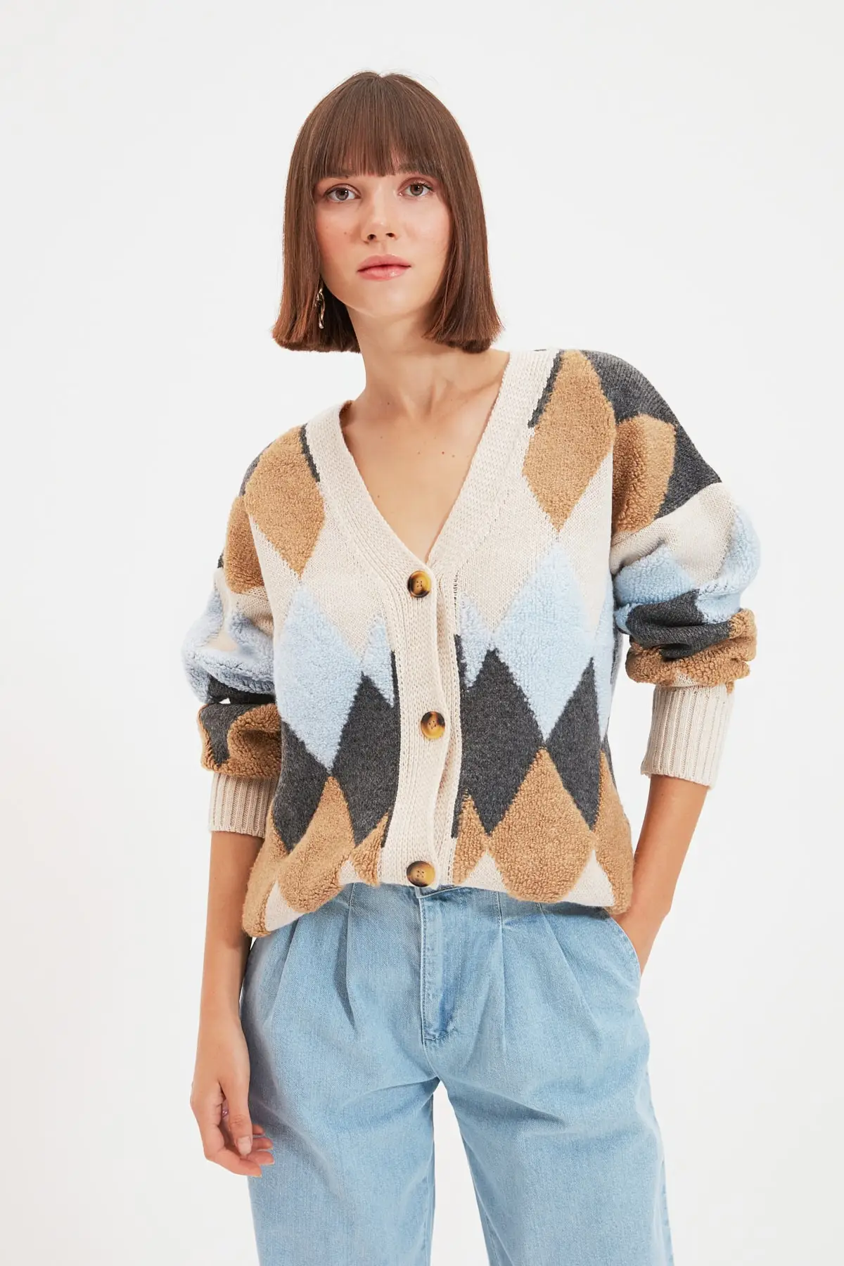 

Trendyol Lozenge Pattern Knitwear Cardigan TWOAW22HI0090