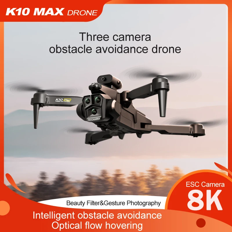 

Mini Drone K10 Max 8K Esc Professional Aerial Photography Three-Camera Optical Flow Obstacle Avoidance Folding Quadcopter
