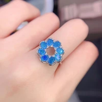 blue opal rings 925 sterling silver natural blue fire opal flower ring for women engagement wedding anniversary gift