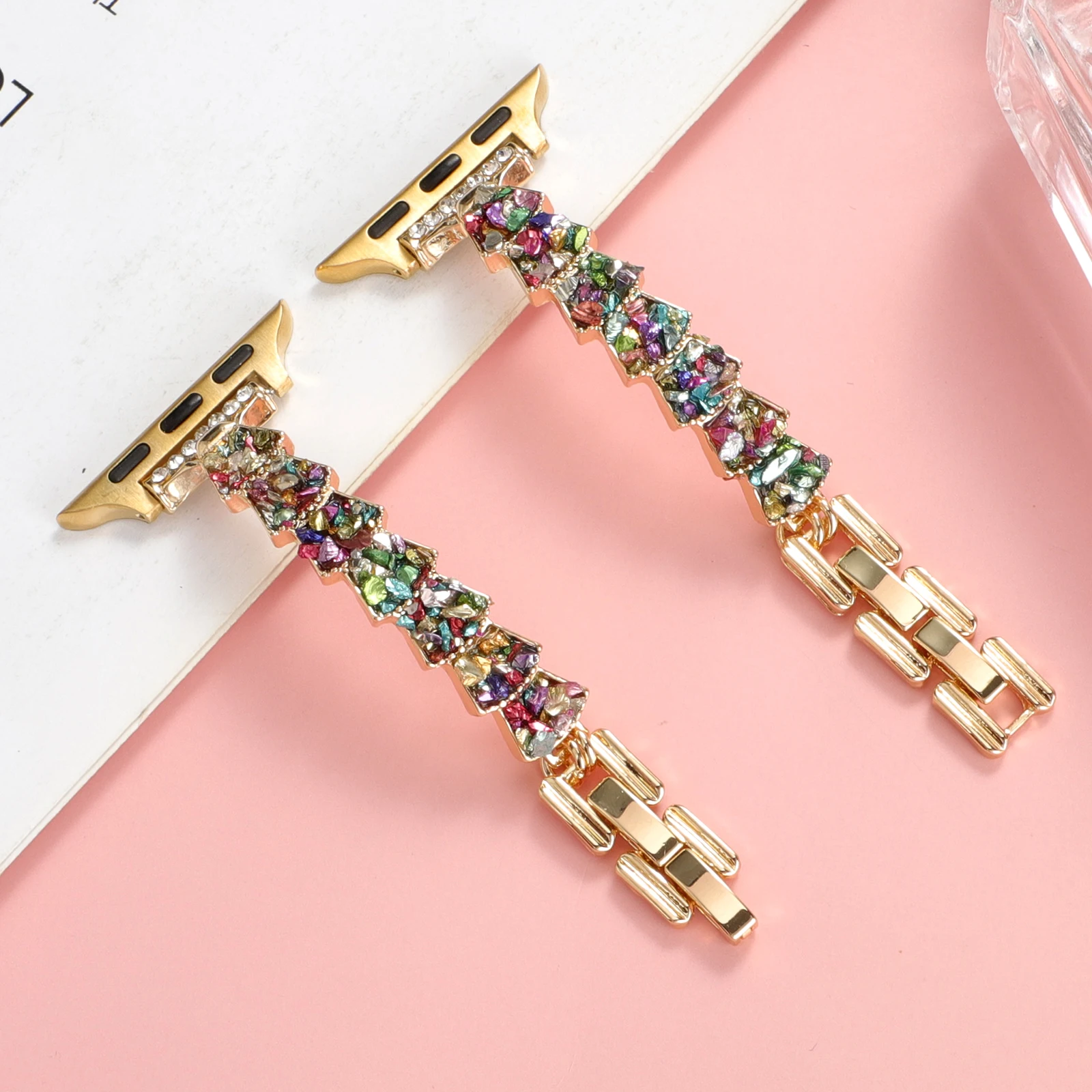 Metal strap for Apple watch band shell diamond bracelet iwatch87654321SE 38 40 41 42 44 45MM Ultra fashion chain women wrist