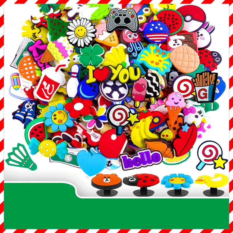 100pcs/Set Cartoon Anime Boys Girls Shoes Accessories PVC Garden Shoe Decorations For Crocs Jibz Charms Kids Birthday Gift