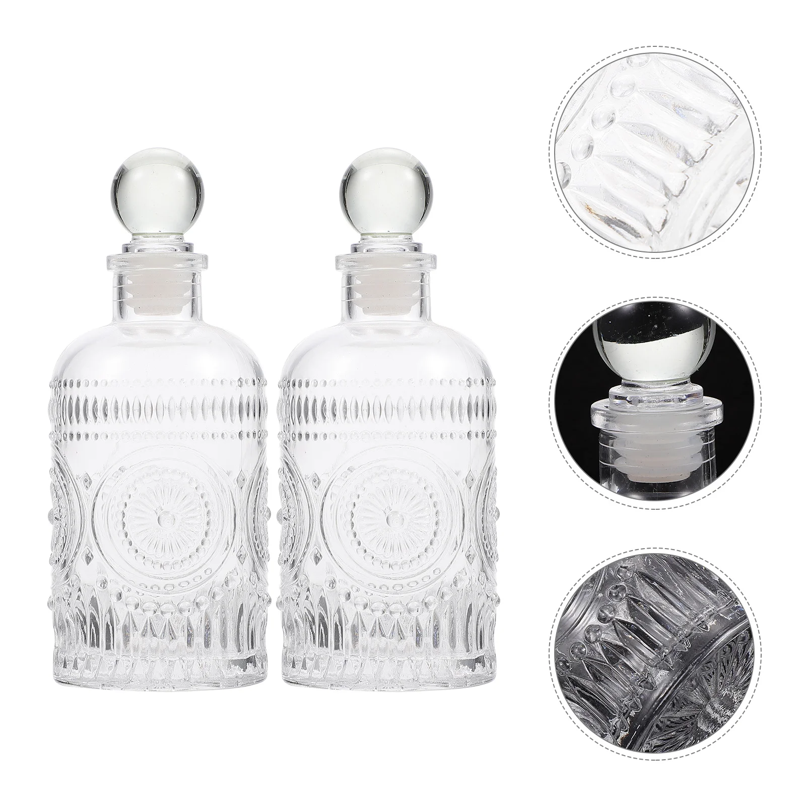 

2 Pcs Aromatherapy Bottle Fragrance Release Bottles Empty French Housewarming Gift Glass Retro Carving Diffuser Desktop