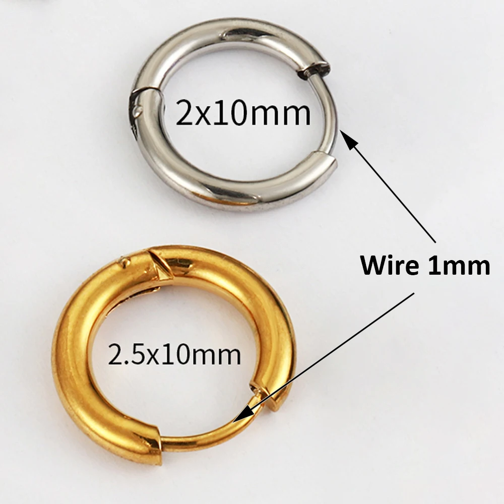 Круглые серьги-кольца из нержавеющей стали 8-20 мм 10 шт