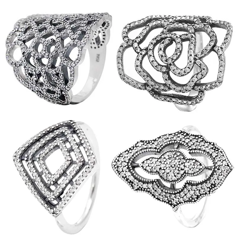 

Оригинальное серебро 925 пробы, мерцающие классические кружева, Дикая роза, цветок, геометрическое оформление, женский подарок, популярные у...