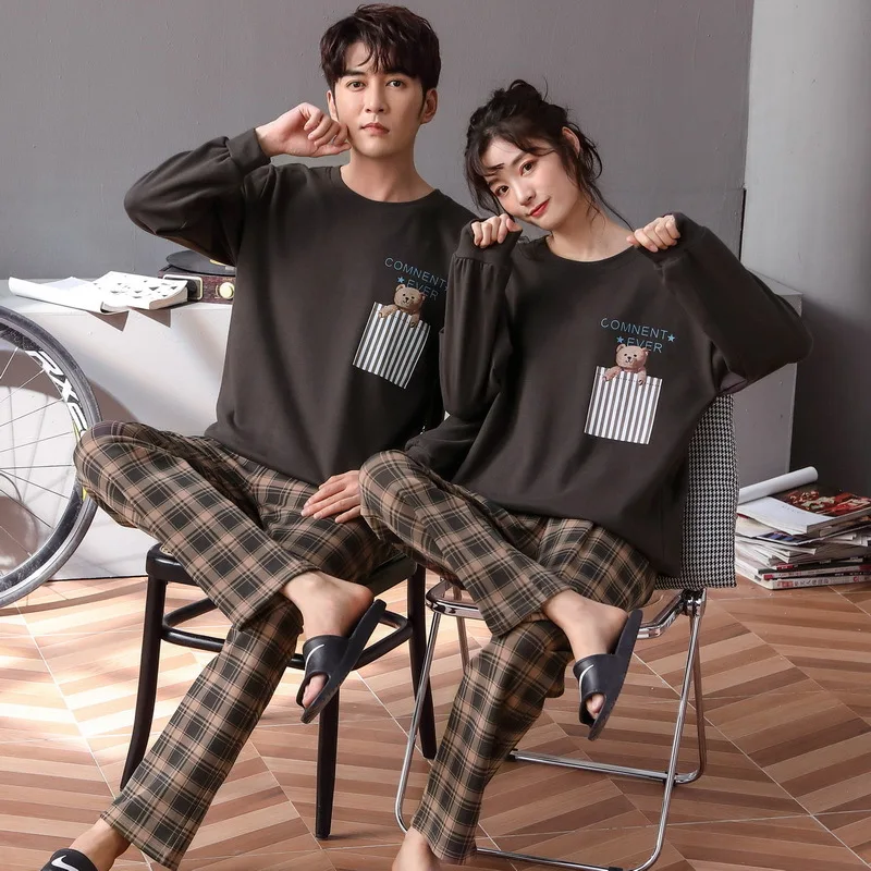 2023 Pure lovers pajamas round collar contracted Ms Qiu dong leisurewear cotton suits in spring and autumn men suit at home