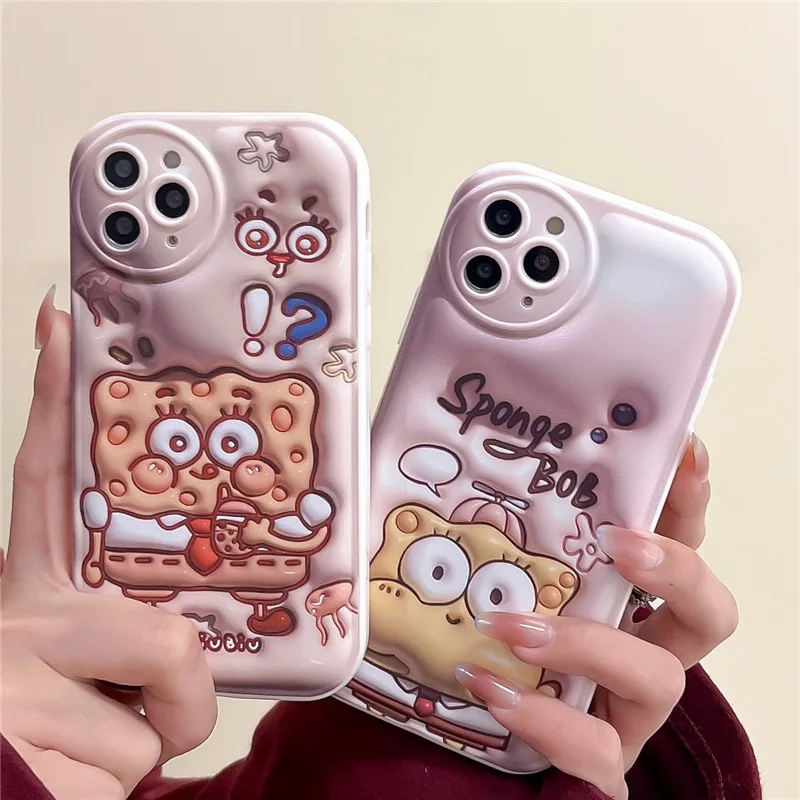 3D мультяшный чехол для телефона Губка Боб IPhone 14 13 12 11 Pro Max X XR Plus мягкий силиконовый