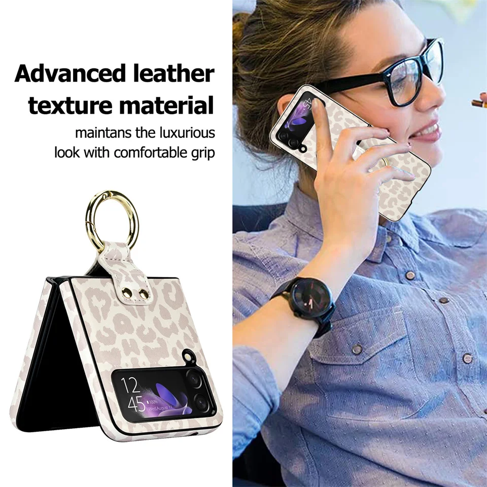 Матовый кожаный чехол с кольцом-держателем для Samsung Galaxy Z Flip 5 4 3 Flip5 P4