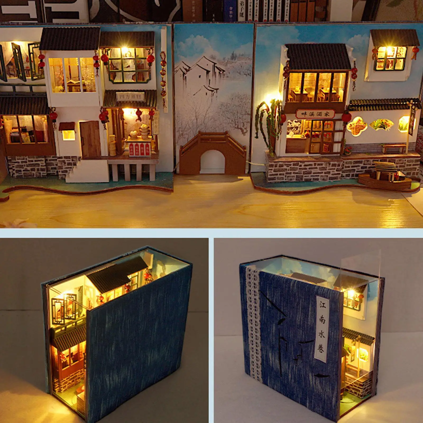 

DIY книга, угловая полка, кукольный домик, миниатюрная деревянная книжная полка, вставка, миниатюрный дом, набор моделей, в китайском стиле, ко...