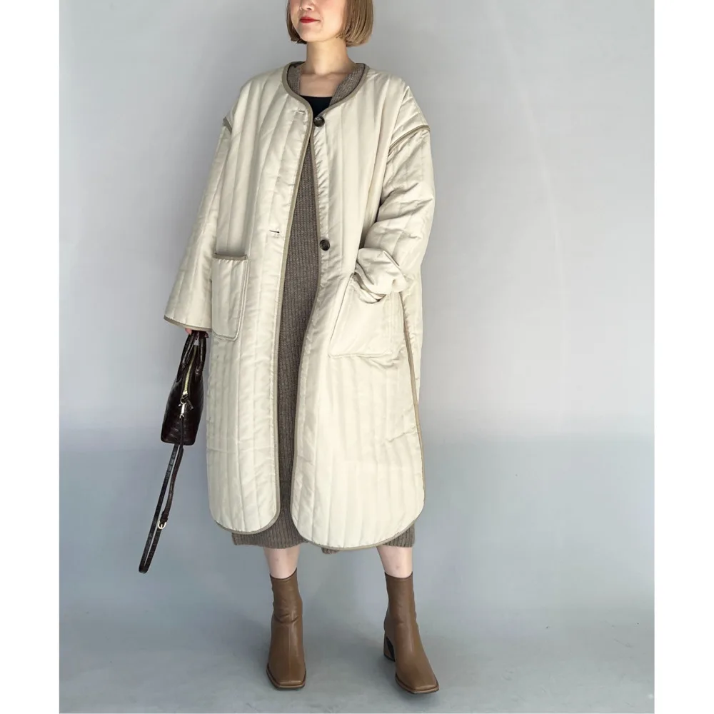 Autumn Long Quilted Coat Fashion Solid Korean Style Single Breasted Oversized Thin Winter Overcoats Women Casual Jacket Coats