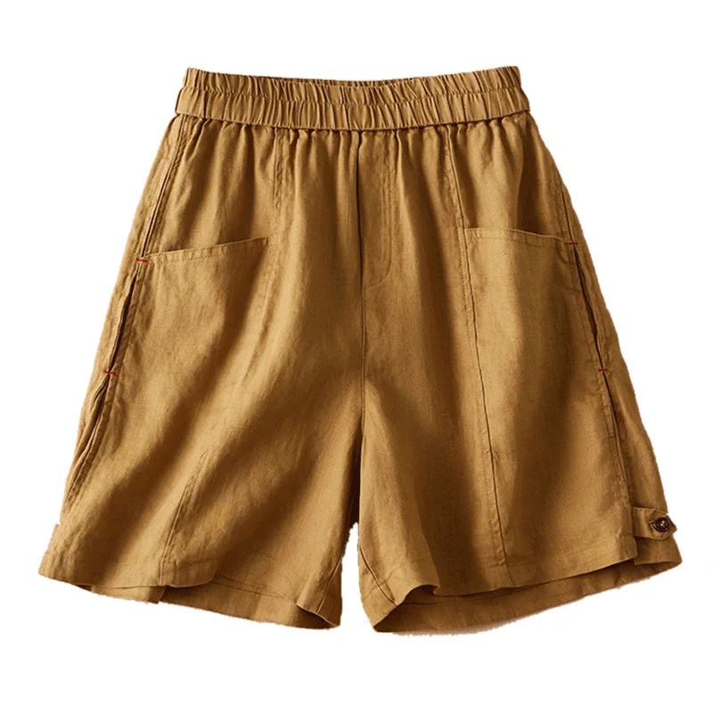 X2002 New Summer Thin Women 's Cotton Linen Shorts Elastic Waist Lady Causal Shorts