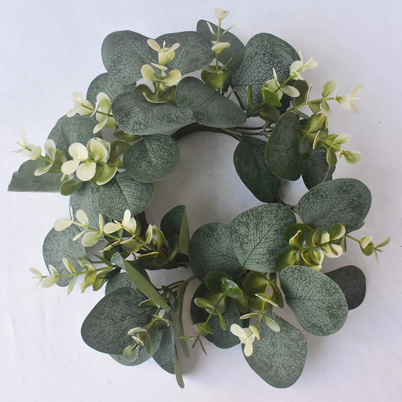 

25cm Wedding Table Candle Wreaths Artificial Greenery Wreath Eucalyptus Candle Ring Festival Decoration NO CANDLE