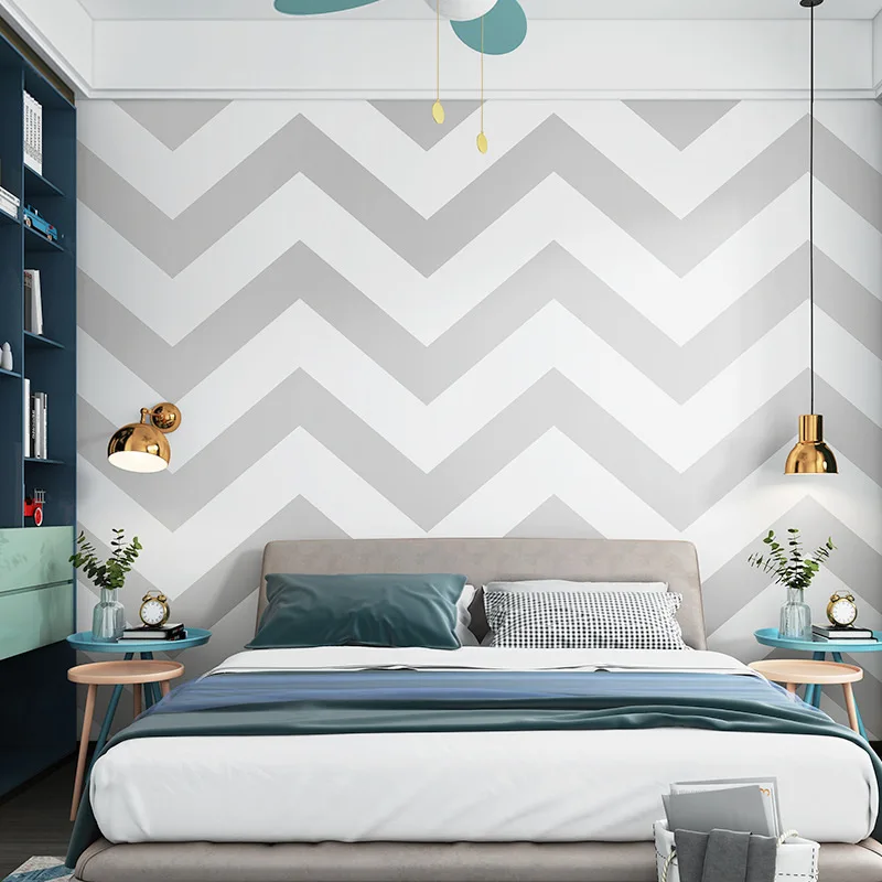 

Wavy Pattern Wallpaper Nordic Style Geometric Hipster Simple Living Room Bedroom Gray Light Gray Background Wallpaper