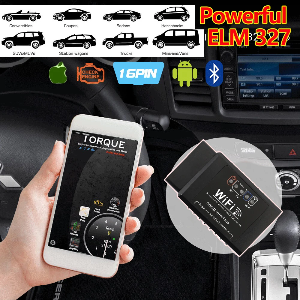 

powerful V1.5 WiFi ELM327 OBD2 read error code on iPhone Android PC Vehicle Problem Engine Diagnostic Scan Read more 15000 Datas