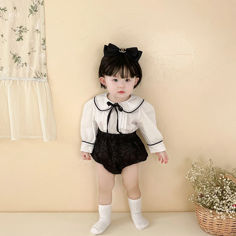MILANCEL Spring Baby Clothes Set Infant Bow Shirt+Flower Bloomer Suit Toddler Outwear 2PCS