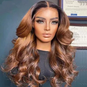 Soft 180%Density 26Inch  Ombre Blonde1B30  Body Wave Preplucked Natural Hairline Glueless Lace Front Wig For Women Babyhair