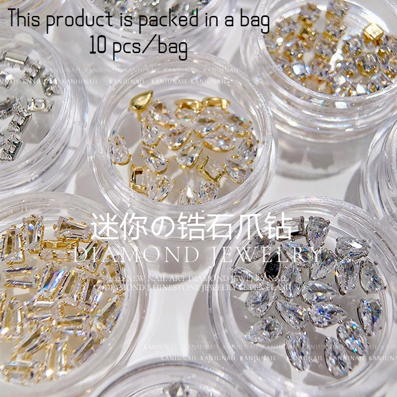 

10pcs nail art Rhinestone Alloy Zircon charms luxury trapezoid gold silver gemstone jewelry nail supplies for professionals