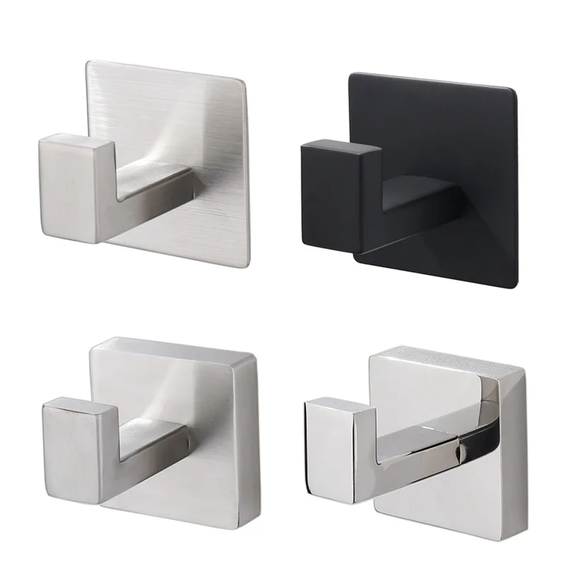 

Square Metal Bathroom Hooks 304 Stainless Steel Punch Wall Clothes Hook Handbag Towel Hanger Hooks Home Storage Accessories Hook