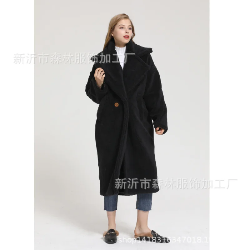 Autumn and Winter Women's Coat Lengthened Warm Suit Collar Coat Faux Fur Women